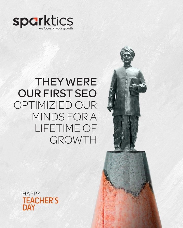 Teachers Day creative ad: Miniature statue of a teacher carved atop a pencil tip