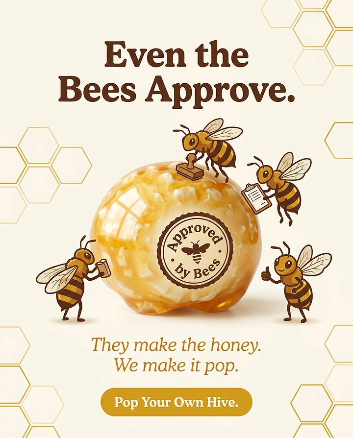 Honey Brands creative ad: Bees approving product is charmingly witty