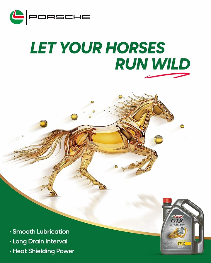 Engine Oil & Lubricants creative ad: Oil power becomes a galloping horse