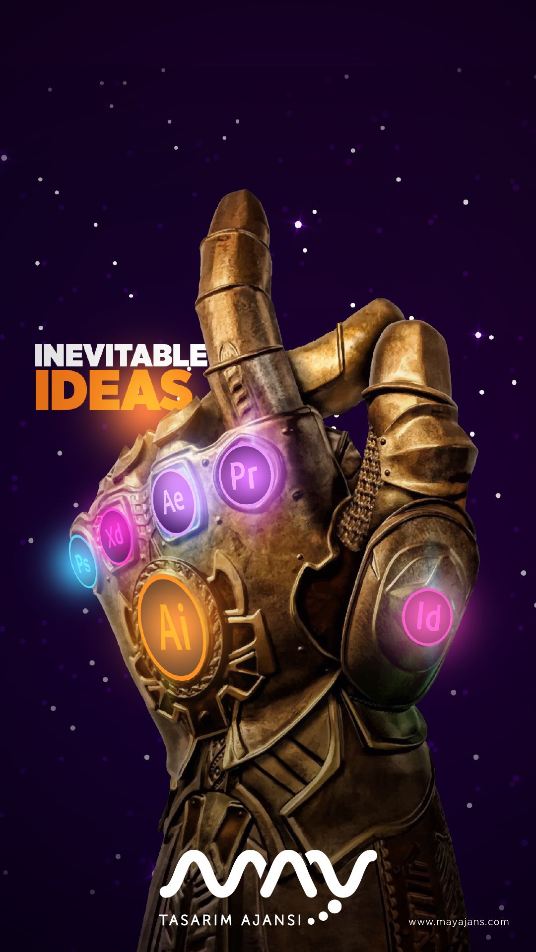 Story: Infinity gauntlet with app-icon stones pun