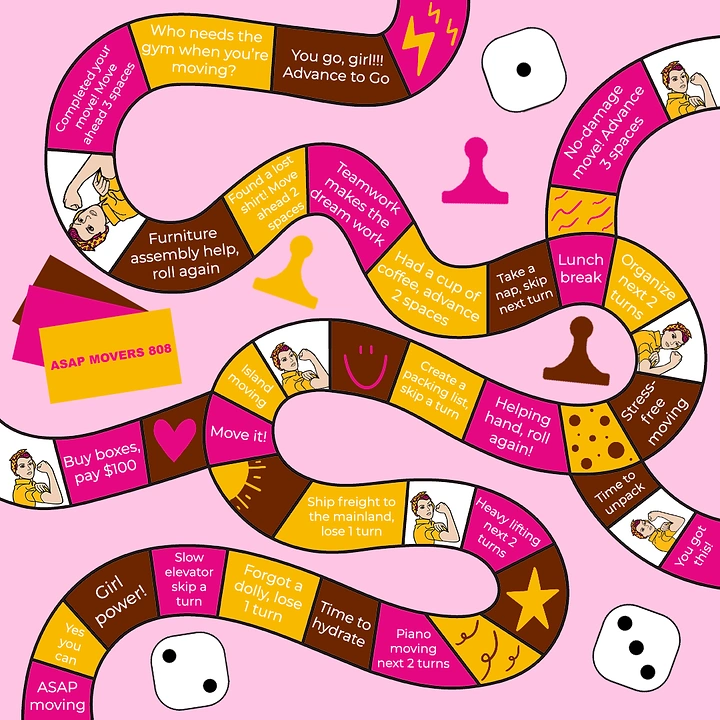 Board Games & Game Cafes creative ad: Game-board path carries event messaging