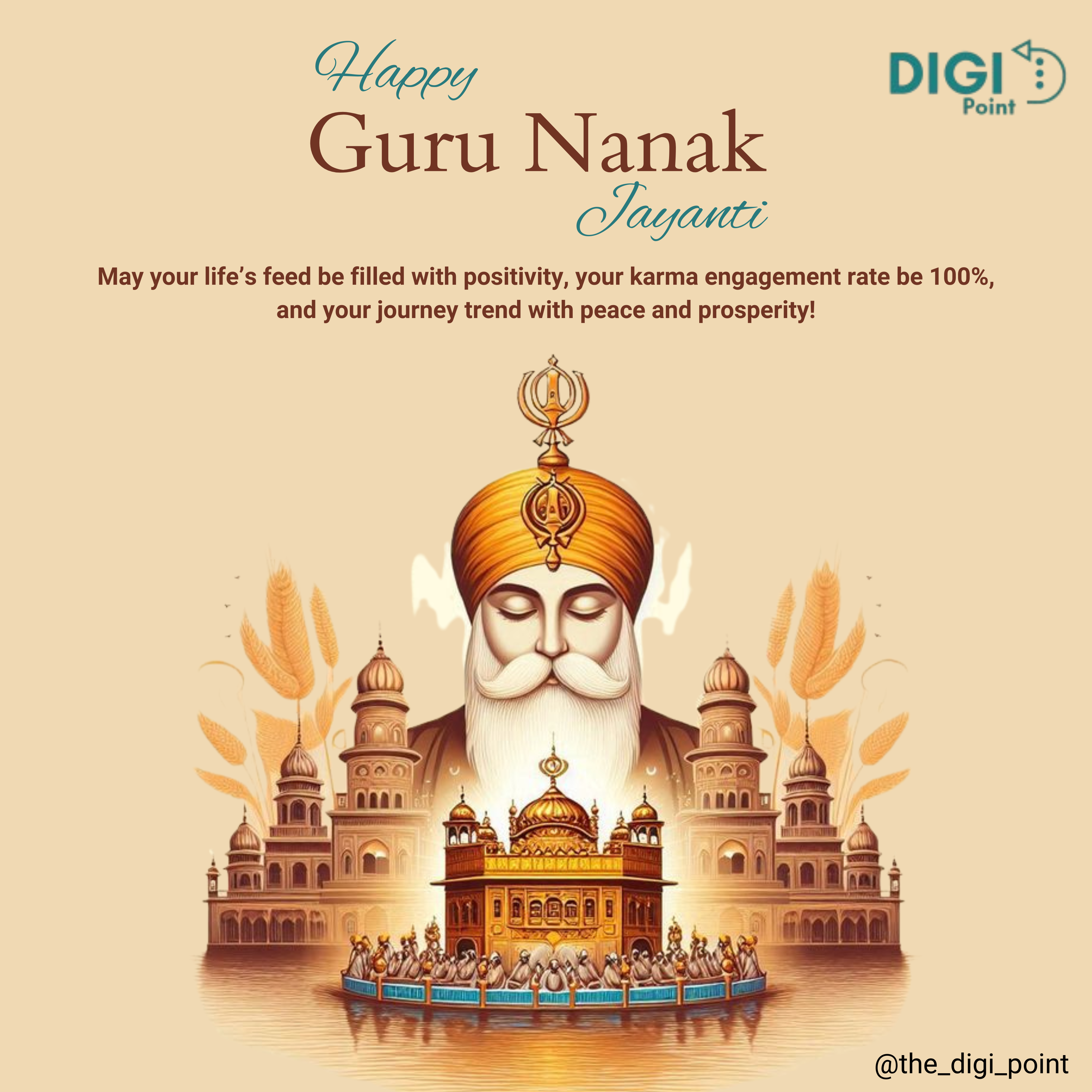 Illustrated Guru with Golden Temple and devotees