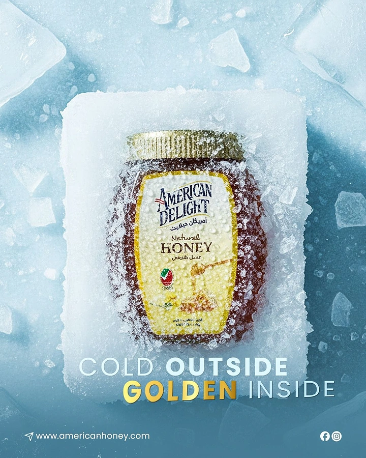 Honey Brands creative ad: Ice-block honey, cold-versus-gold metaphor