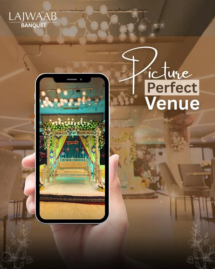 Banquet Halls & Venues creative ad: Phone photo frames venue, 'Picture Perfect' pun