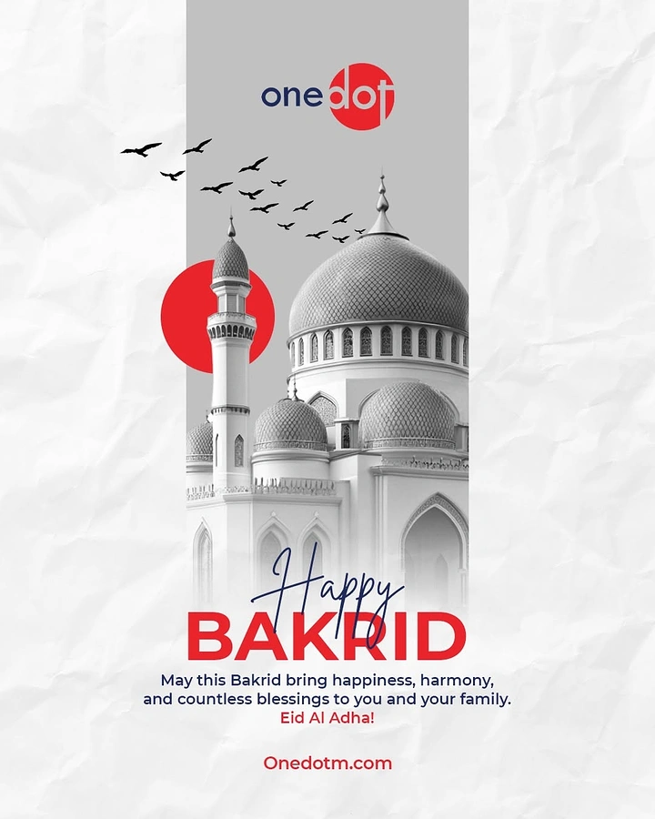 Eid creative ad: Monochrome white mosque inside a grey vertical panel