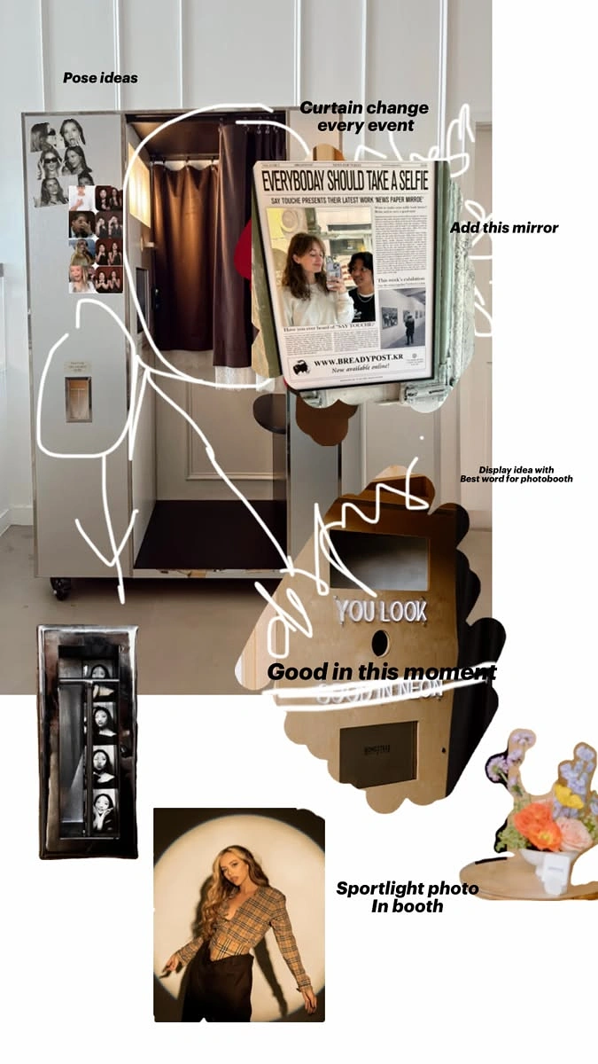 Photo Booth Rentals creative ad: Editorial annotations turn booth into story
