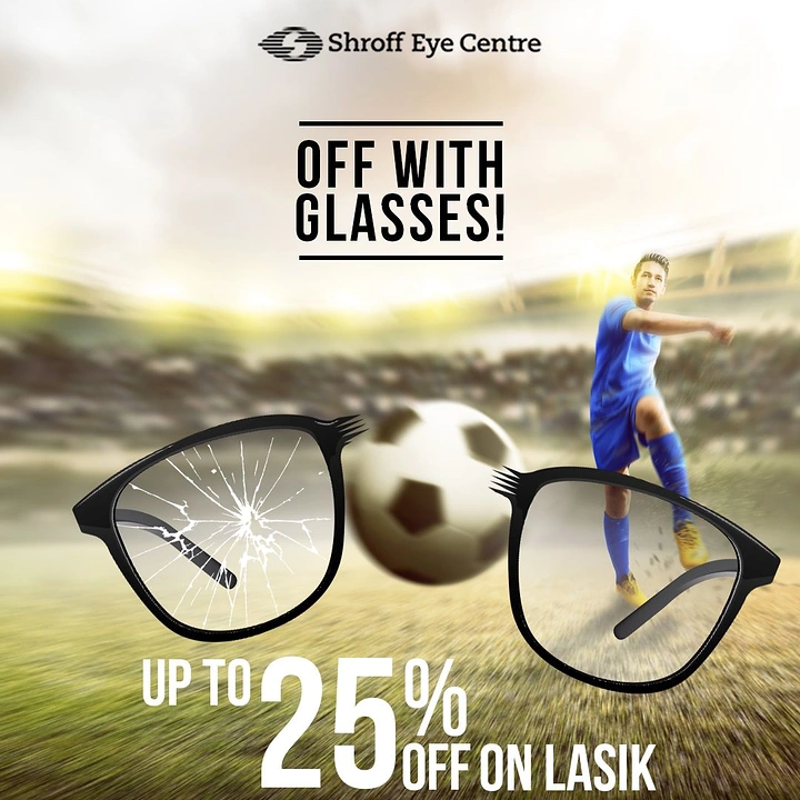 Opticians & Eye Care creative ad: Football smashing glasses: 'Off with glasses'
