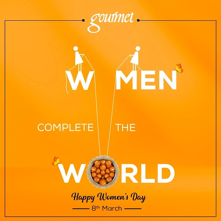 Women's Day creative ad: Women hold sweets plate as world's O