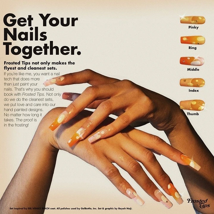 Nail Salons creative ad: Editorial finger-labelled nail tips layout