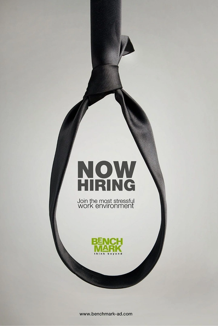 Agency creative ad: Necktie noose hiring ad, witty dark humor