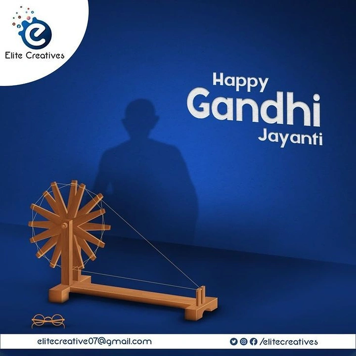 Gandhi Jayanti creative ad: Wooden charkha casting Gandhi's shadow
