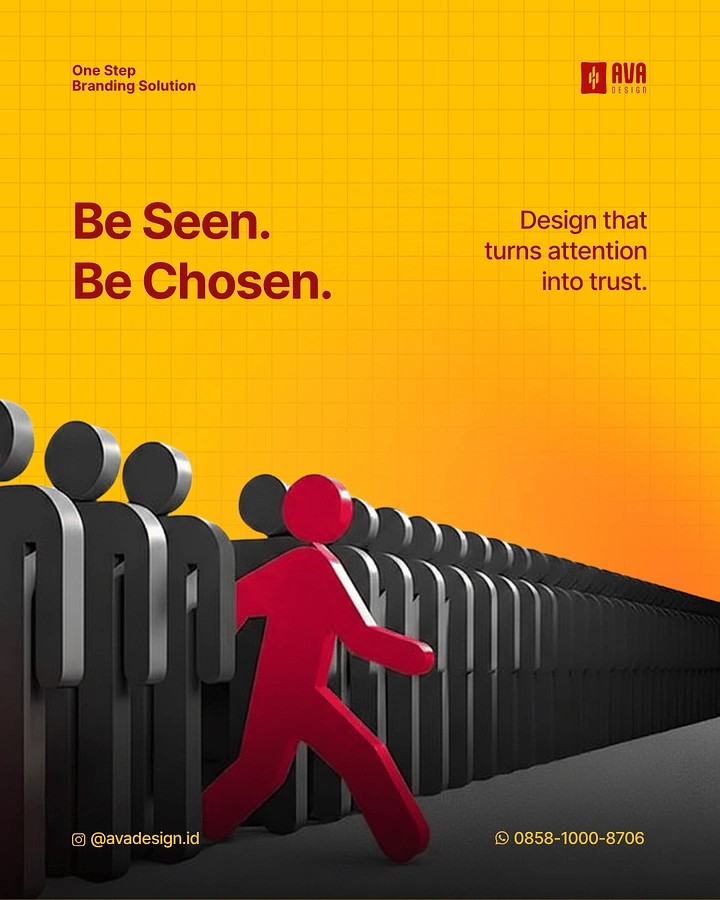 Agency creative ad: Red figure stepping out of grey crowd