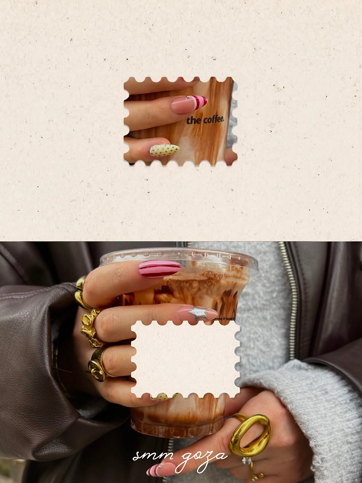 Nail Salons creative ad: Postage-stamp cutout frames nail photos