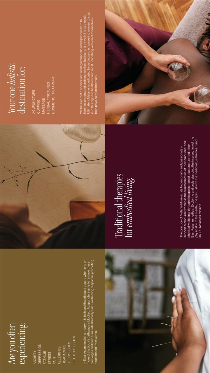 Acupuncture & Cupping Clinics creative ad: Strong editorial grid with tactile imagery