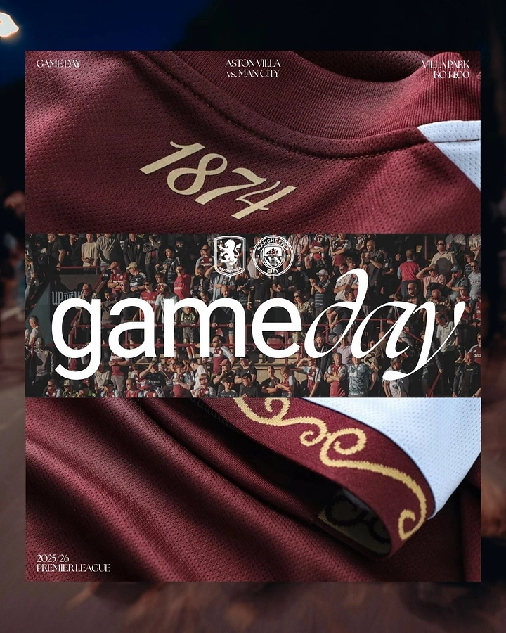 Creative ad: Macro of a claret football shirt with a crowd photo band