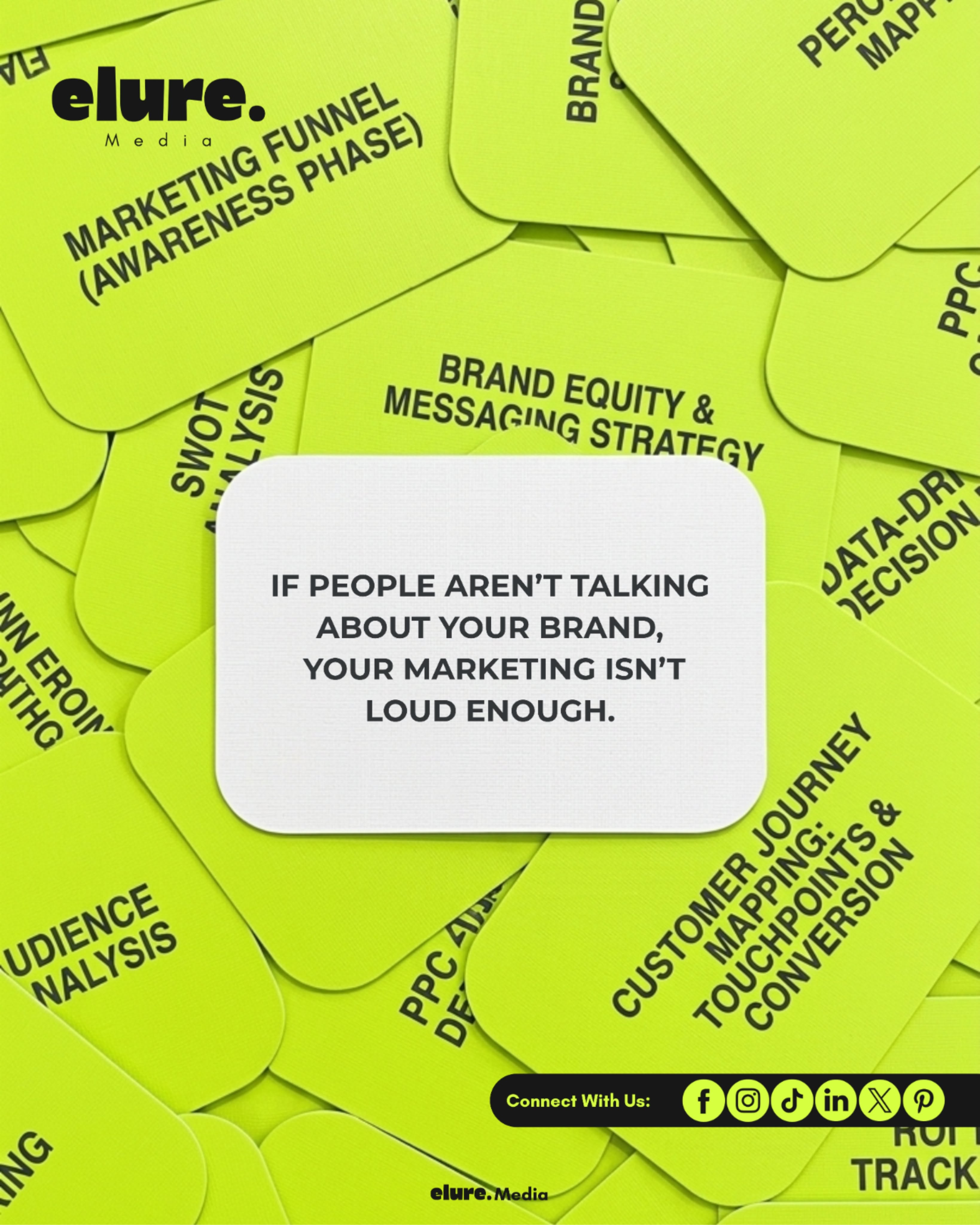 Pile of strategy cards, loud-brand copy