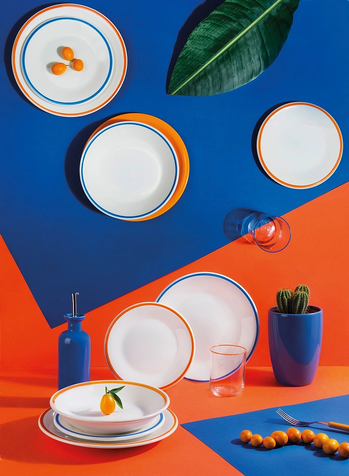 Tableware & Crockery creative ad: Graphic tabletop composition with striking contrast