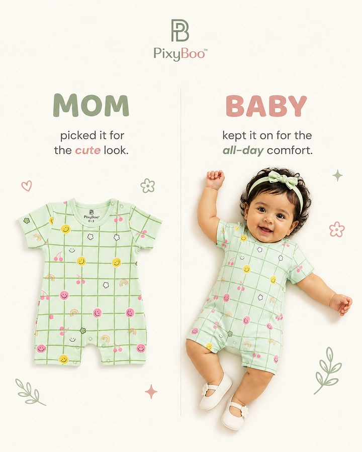 Kids Clothing creative ad: Mom vs baby split-view product comparison