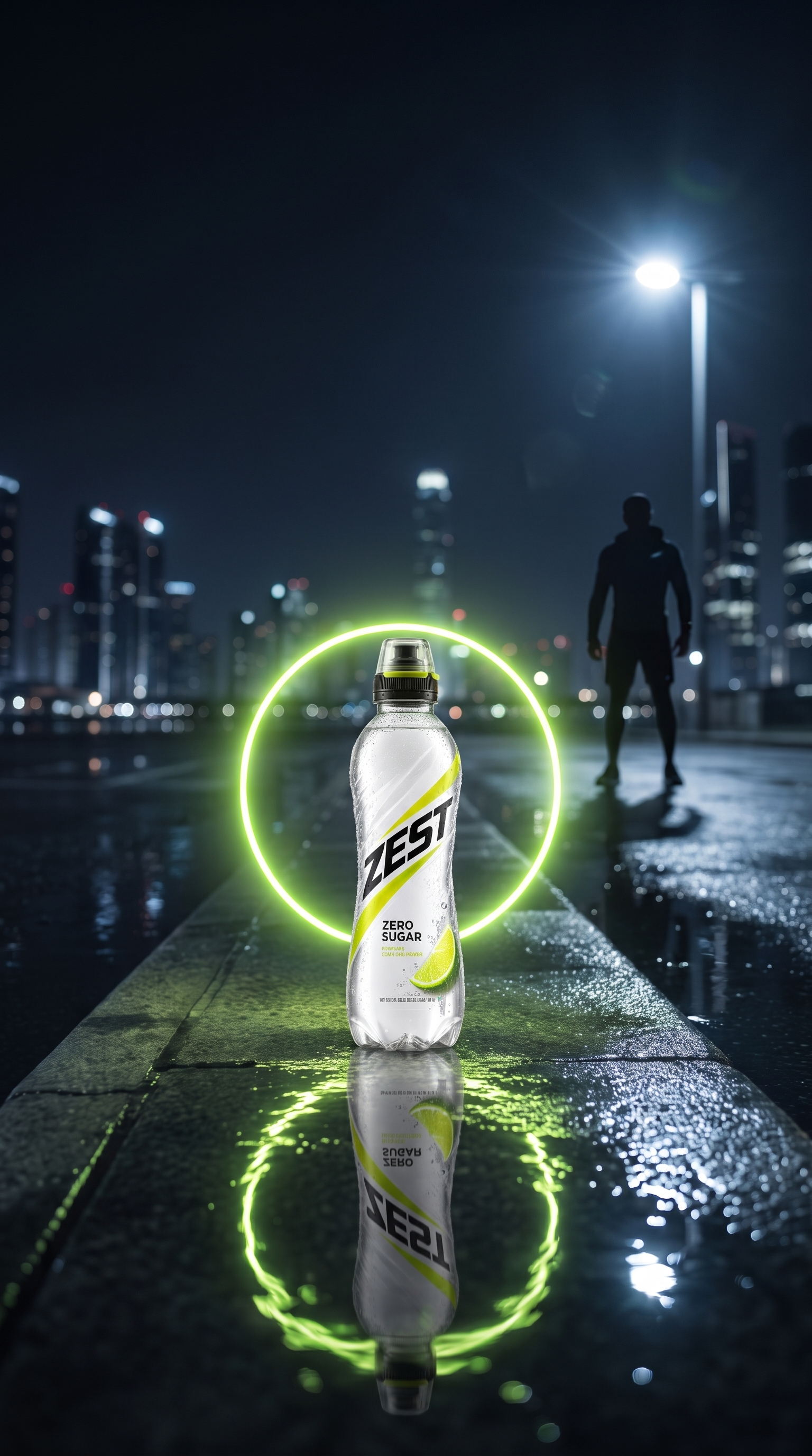 Story: Neon energy halo elevates urban product shot