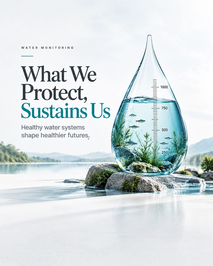 Healthcare creative ad: A giant glass droplet containing a miniature healthy aquatic ecosystem