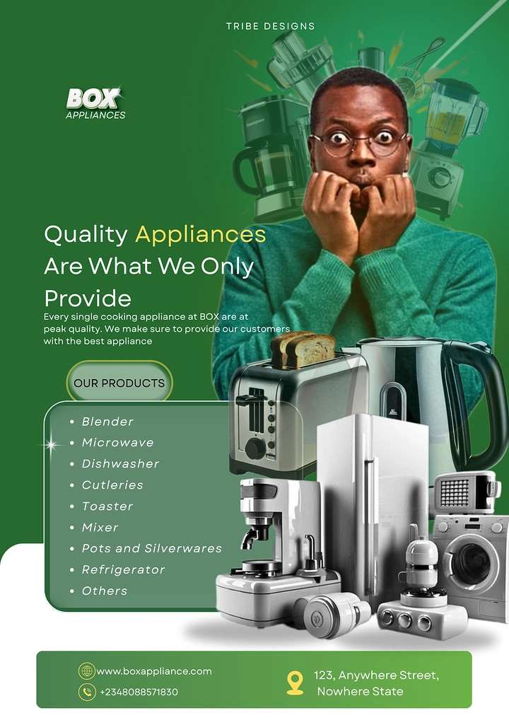 Appliance Repair creative ad: Playful overwhelmed-by-appliances portrait concept