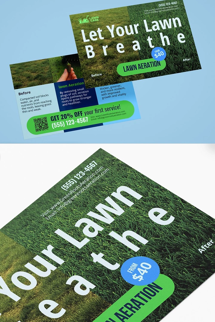 Landscaping & Gardening creative ad: Spaced 'Breathe' type evokes aeration