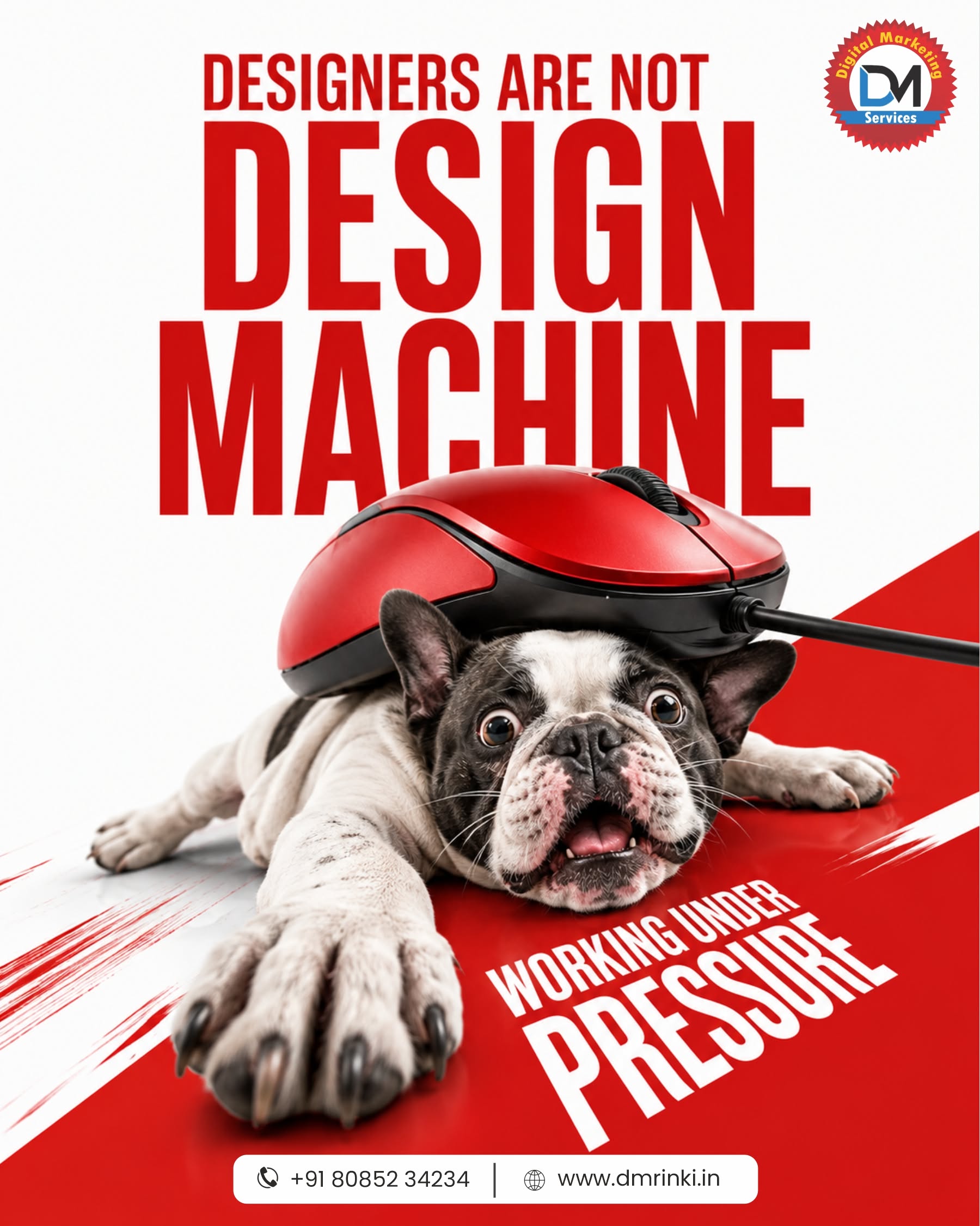 Instagram post: Bulldog crushed under mouse: working under pressure