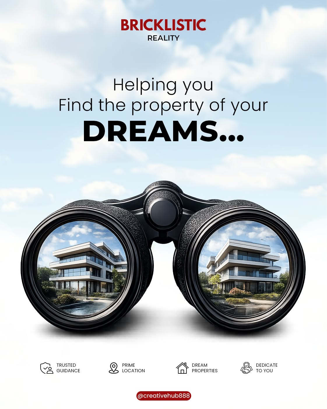 Instagram post: Binoculars reflecting homes: finding dreams