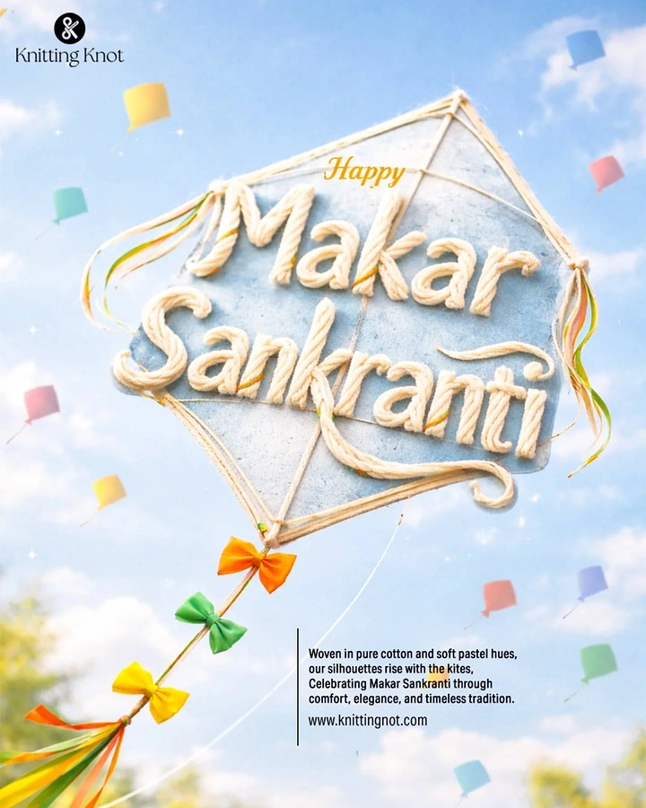 Makar Sankranti creative ad: Giant kite with cotton-rope lettering