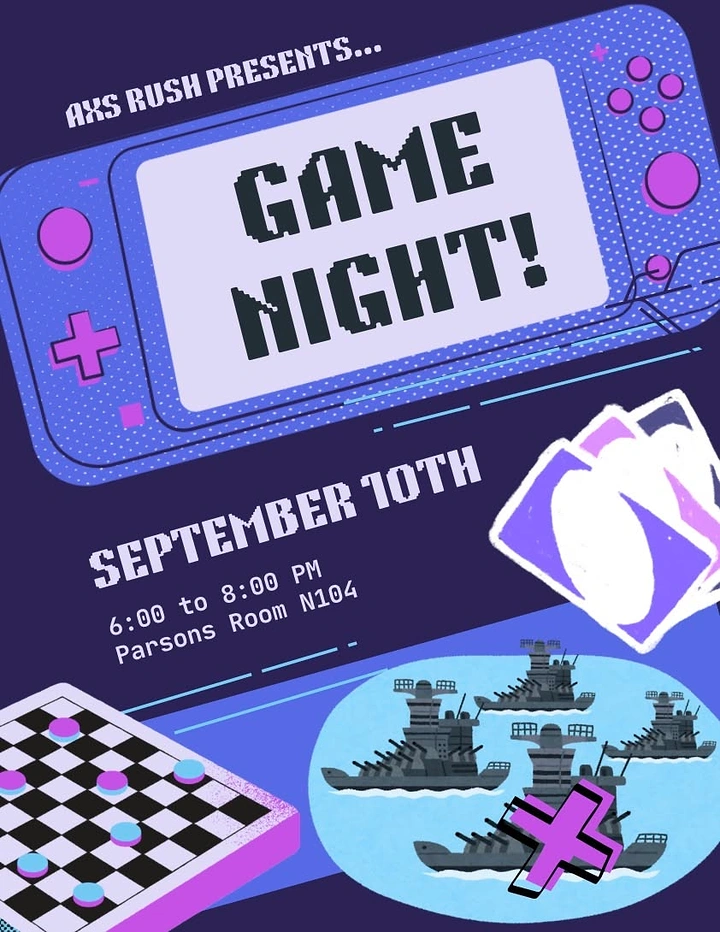 Board Games & Game Cafes creative ad: Game icons merge into event poster