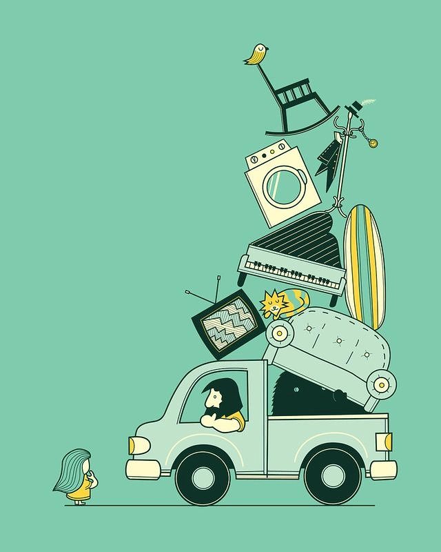Movers & Packers creative ad: Whimsical overloaded car of belongings