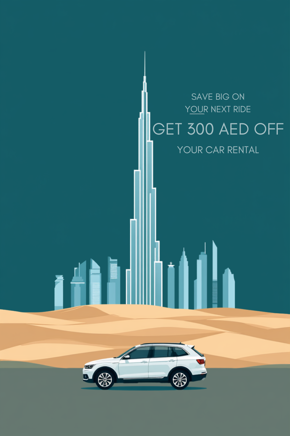Story: Minimal Dubai skyline illustration with desert