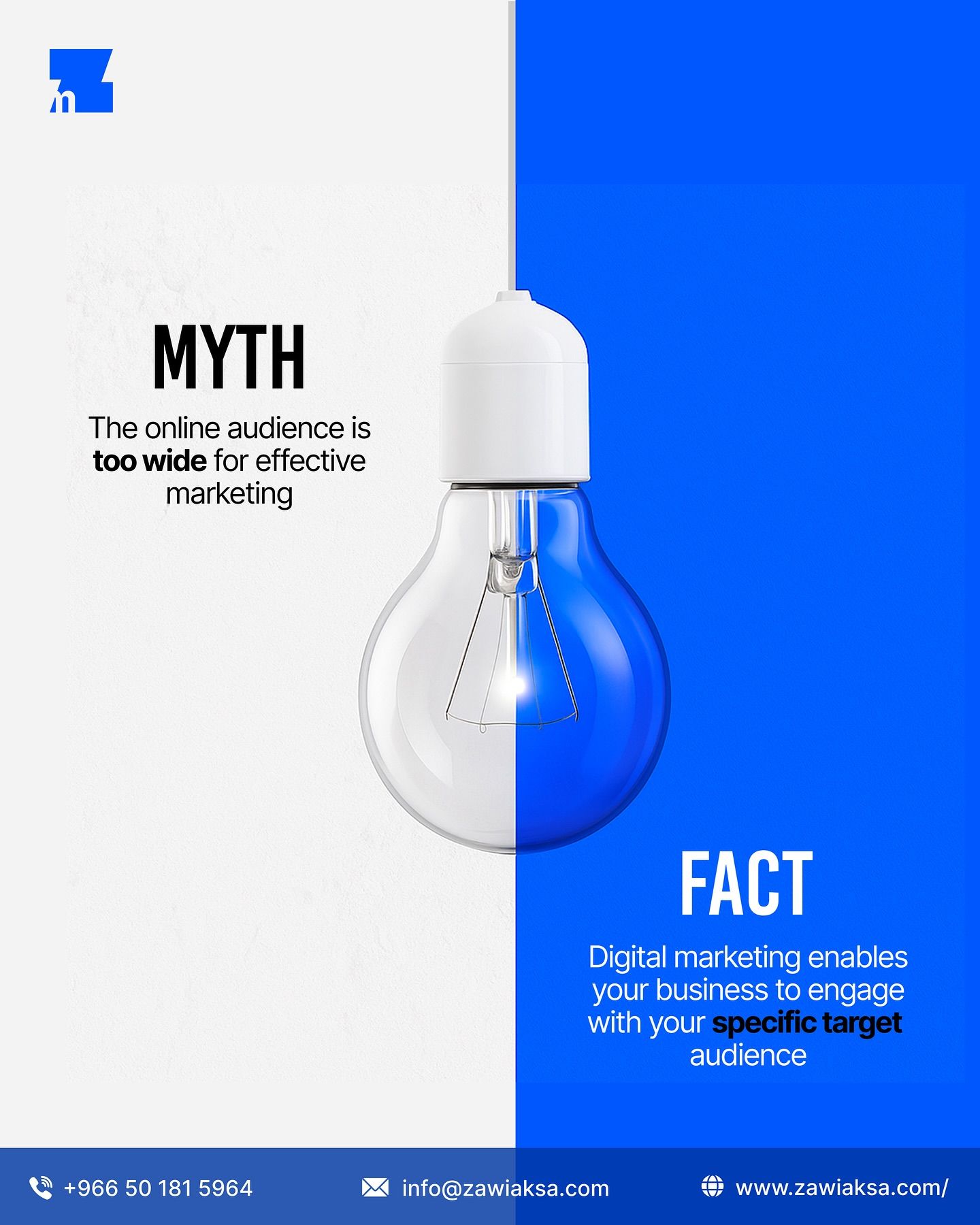 Instagram post: Light bulb split half clear, half blue