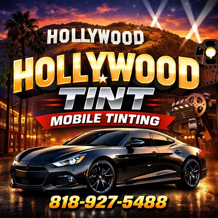 Window Tinting & Car Wraps creative ad: Hollywood theme integrated into tinting brand