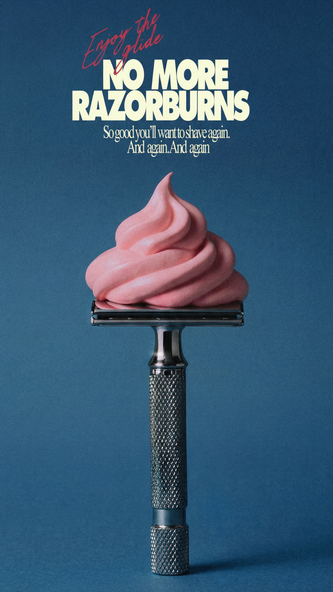 Story: Safety razor topped with pink foam swirled like soft-serve ice cream
