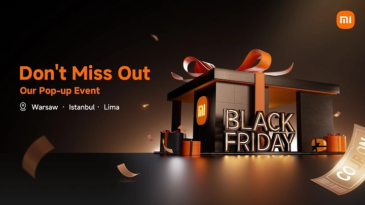Black Friday creative ad: 3D black gift-box pop-up store with a ribbon bow