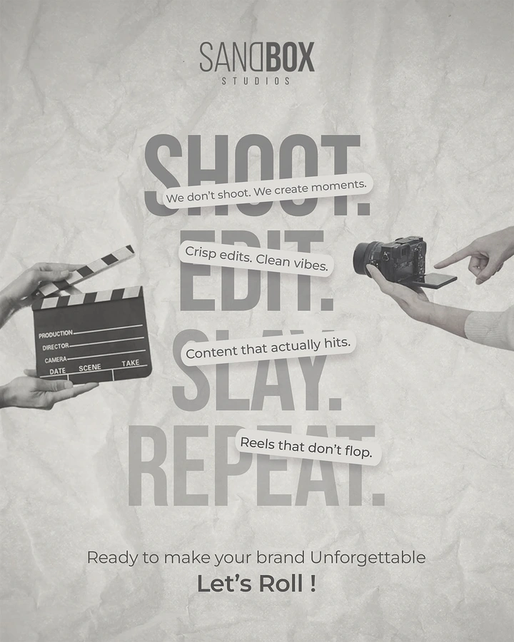 Photography creative ad: Shoot-Edit-Slay-Repeat with witty tag copy