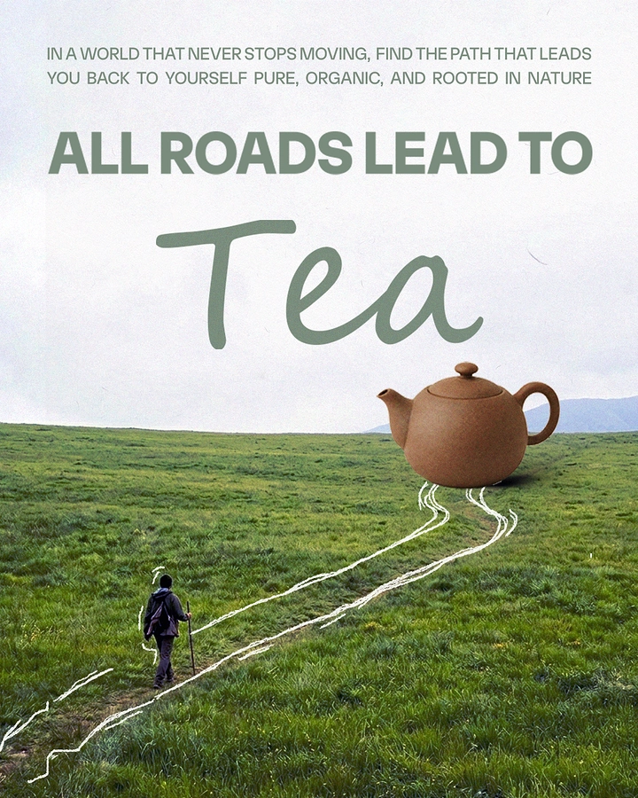 Tea & Chai Brands creative ad: Road flows out of teapot spout, 'All roads' pun