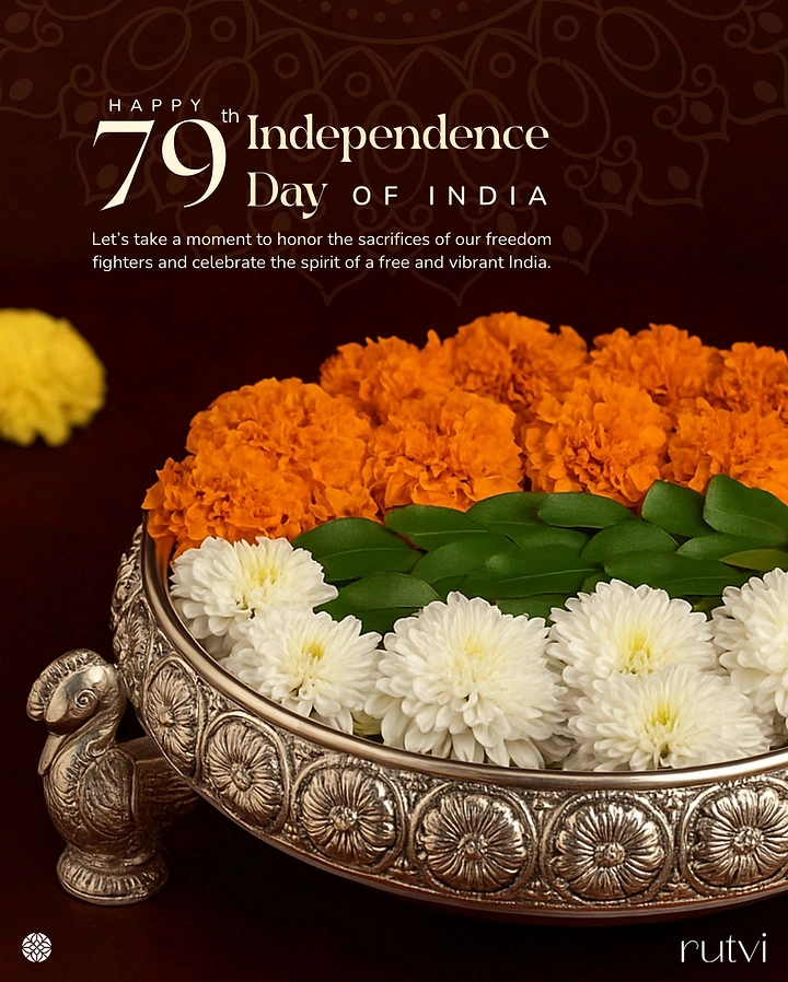 Independence Day creative ad: Silver urli filled with tricolour flower arrangement