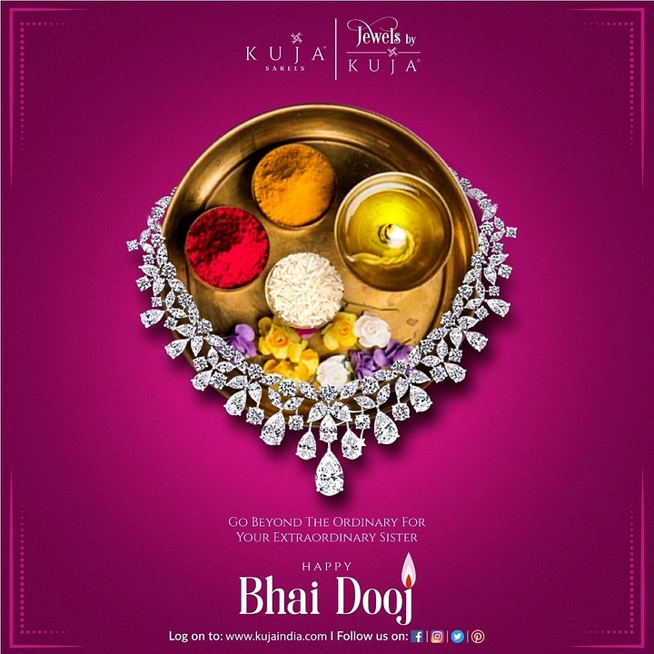 Bhai Dooj creative ad: Diamond necklace draped around a brass pooja thali