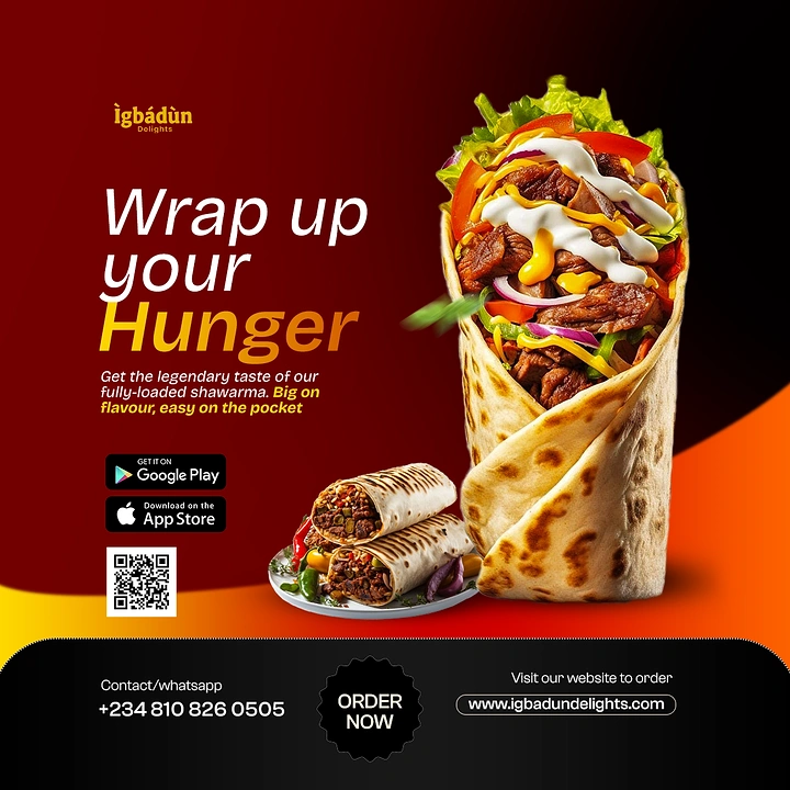 Arabic & Middle Eastern Restaurants creative ad: Wrap-up-hunger pun supports product concept