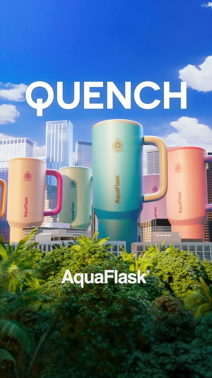Tumblers, Flasks & Drinkware creative ad: Giant mugs transform into cityscape
