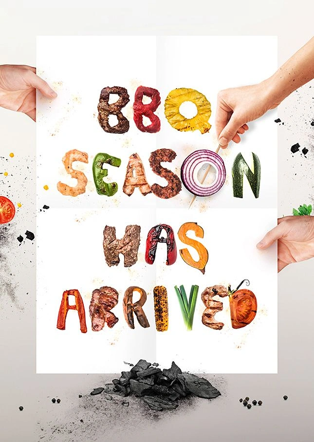 BBQ & Grill Restaurants creative ad: Food-formed typography announces BBQ season