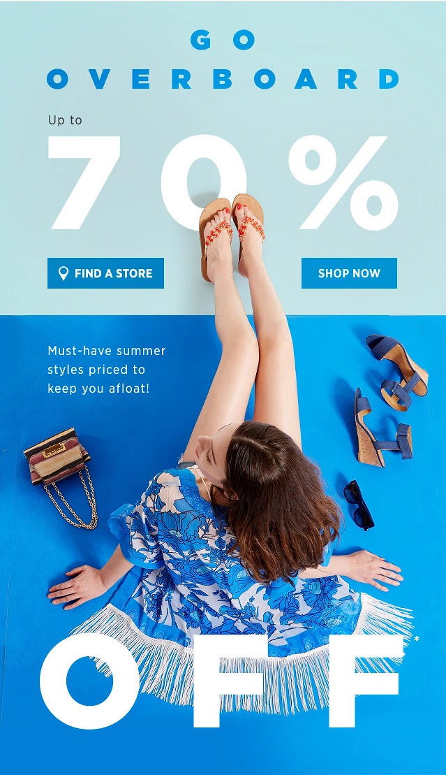 Creative ad: Overhead shot of a model sitting on a blue floor with her legs up the wall