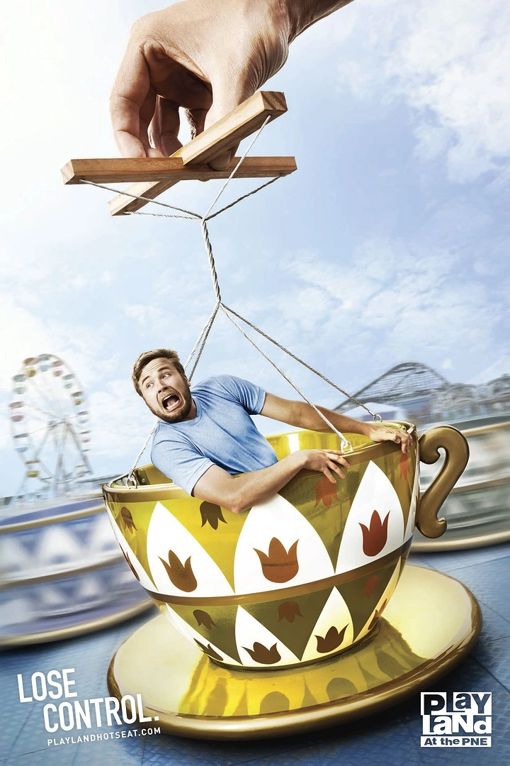 Amusement & Water Parks creative ad: Teacup ride as puppet, 'Lose Control'