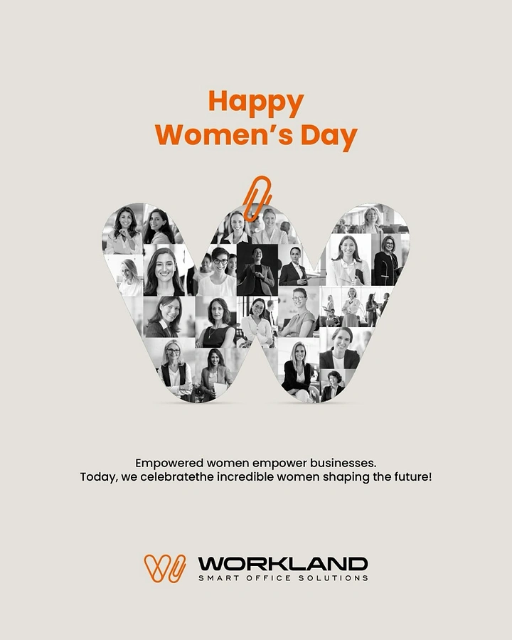 Women's Day creative ad: Letter W filled with a collage of professional women