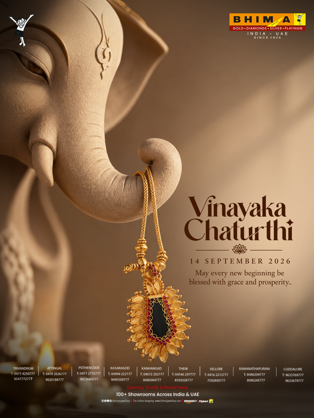 Ganesh Chaturthi Instagram post: Clay Ganesha idol's trunk holding a gold Kerala-style palakka pendant