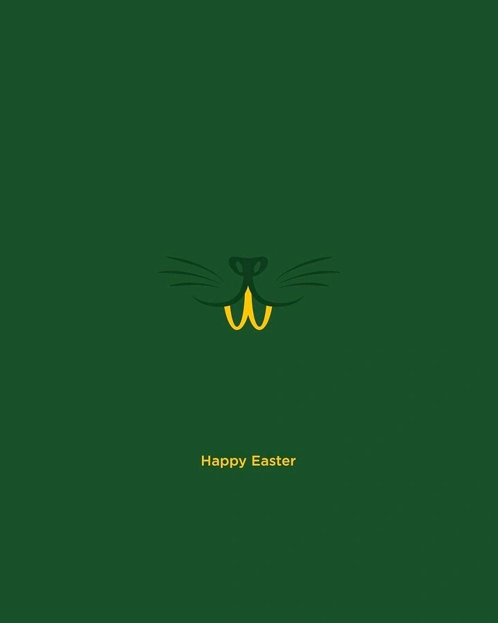 Easter creative ad: Minimal bunny nose and whiskers with yellow arch-shaped teeth
