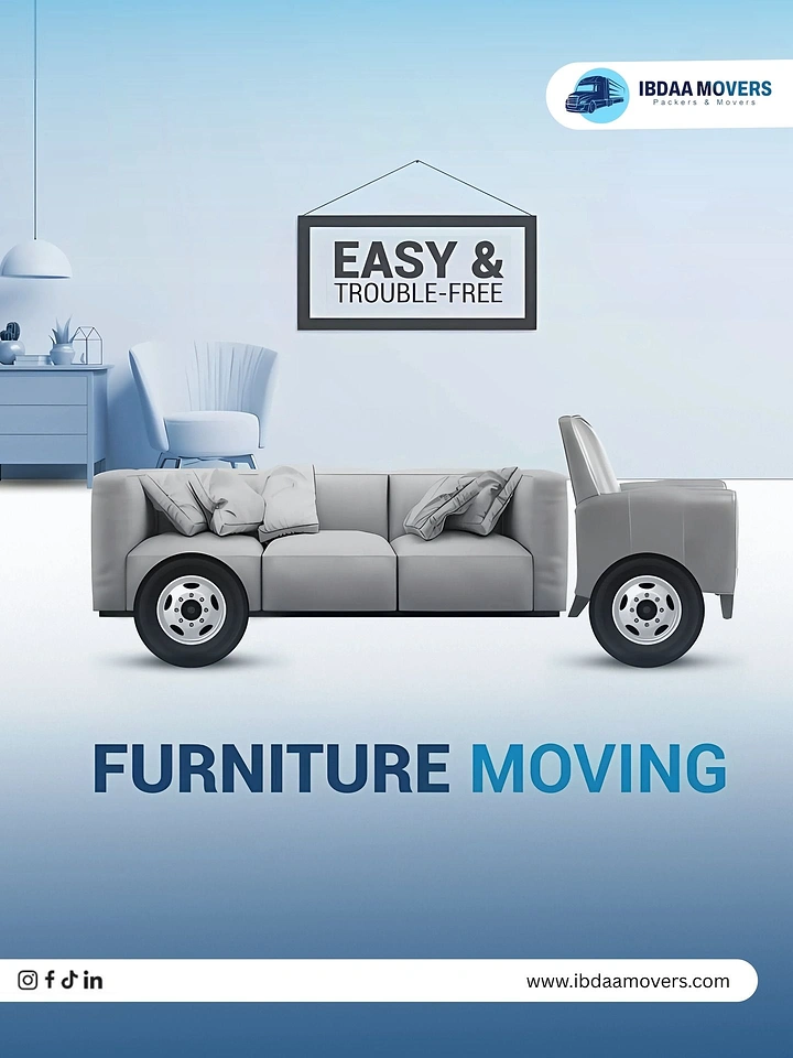 Movers & Packers creative ad: Sofa fused with truck wheels as vehicle