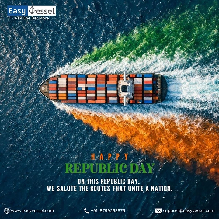 Republic Day creative ad: Aerial container ship leaving a saffron-and-green wake